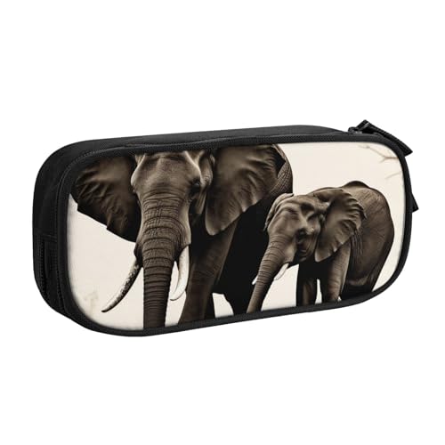 ULKMFFCF Federmäppchen mit Aufdruck "Alter Elefant und junger Elefant", Schwarz – niedliche Schüler-Schreibwaren-Tasche mit Reißverschluss für Schule, Büro, Reisen und Make-up, Schwarz , Einheitsgröße von ULKMFFCF