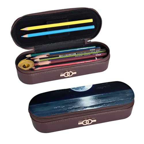 ULKMFFCF Federmäppchen mit Aufdruck "Full Moon in Night" – PU-Leder für Studenten, Schreibwaren, Federmäppchen mit Reißverschluss, für Schule, Büro, Reisen und Make-up, Schwarz , Einheitsgröße, von ULKMFFCF