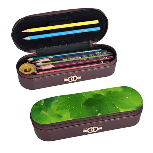 ULKMFFCF Federmäppchen mit Aufdruck "Green Nature" – PU-Leder für Studenten, Schreibwaren, Federmäppchen mit Reißverschluss, für Schule, Büro, Reisen und Make-up, Schwarz , Einheitsgröße, Schulranzen von ULKMFFCF