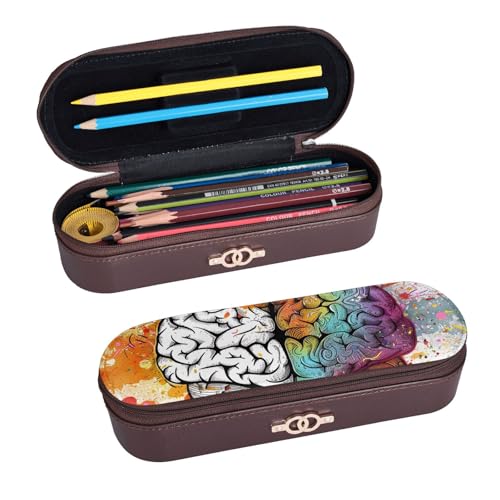 ULKMFFCF Federmäppchen mit Aufdruck der linken und rechten Gehirnhälfte – PU-Leder für Studenten, Schreibwaren, Federmäppchen mit Reißverschluss für Schule, Büro, Reisen und Make-up, Schwarz , von ULKMFFCF