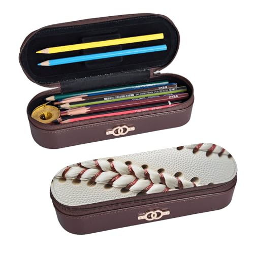 ULKMFFCF Federmäppchen mit Baseball-Spitze, bedrucktes Hartschalen-Federmäppchen – PU-Leder, Studenten, Schreibwaren-Tasche, Stiftebox mit Reißverschluss, für Schule, Büro, Reisen und Make-up, Schwarz von ULKMFFCF