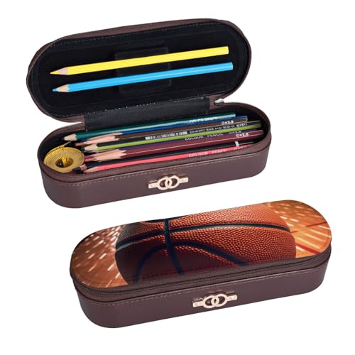 ULKMFFCF Federmäppchen mit Basketball-Motiv, bedruckt, Hartschale, Stiftetasche, PU-Leder, Studenten, Schreibwaren, Federmäppchen mit Reißverschluss, für Schule, Büro, Reisen und Make-up, Schwarz , von ULKMFFCF