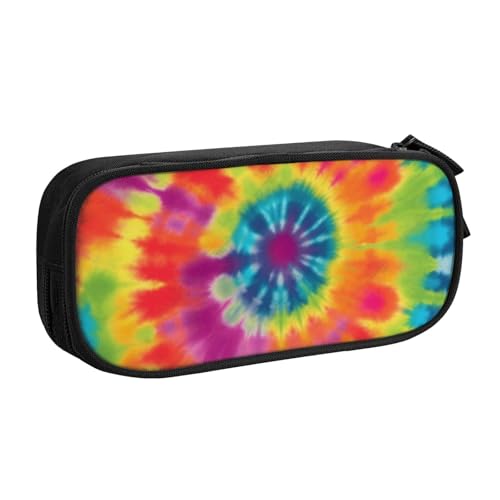 ULKMFFCF Federmäppchen mit Batikfärbung, Regenbogen-Druck, schwarz, niedliches Federmäppchen für Studenten, Schreibwaren, Federmäppchen mit Reißverschluss, für Schule, Büro, Reisen und Make-up von ULKMFFCF