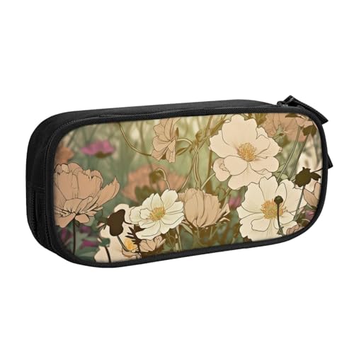 ULKMFFCF Federmäppchen mit Blumenmotiv, bedruckt, Schwarz – niedliche Schüler-Schreibwaren-Tasche mit Reißverschluss für Schule, Büro, Reisen und Make-up, Schwarz , Einheitsgröße, Schulranzen von ULKMFFCF