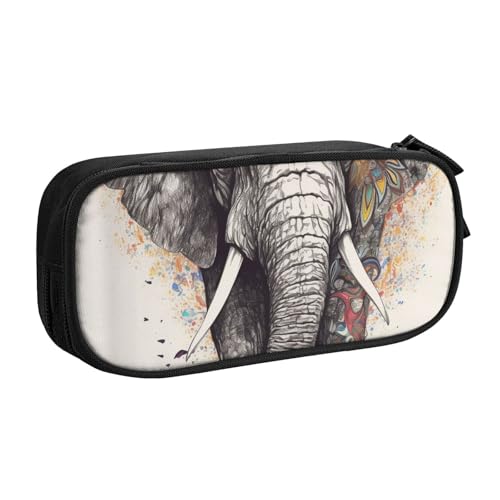 ULKMFFCF Federmäppchen mit Elefantenmotiv, schwarz, niedliches Federmäppchen für Studenten, Schreibwaren, Federmäppchen mit Reißverschluss, für Schule, Büro, Reisen und Make-up, Schwarz von ULKMFFCF
