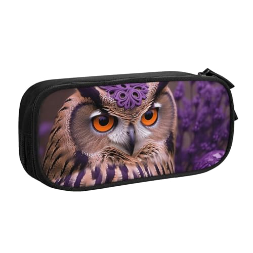 ULKMFFCF Federmäppchen mit Eule in den Blumen, bedruckt, Schwarz – niedliche Schüler-Schreibwaren-Tasche mit Reißverschluss für Schule, Büro, Reisen und Make-up, Schwarz , Einheitsgröße, Schulranzen von ULKMFFCF