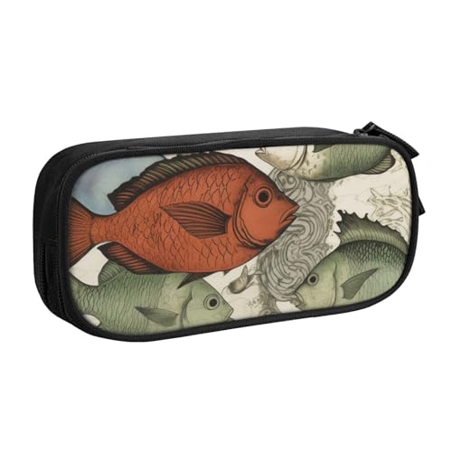 ULKMFFCF Federmäppchen mit Fischmotiv, schwarz, niedliches Federmäppchen für Studenten, Schreibwaren, Federmäppchen mit Reißverschluss, für Schule, Büro, Reisen und Make-up, Schwarz , Einheitsgröße von ULKMFFCF