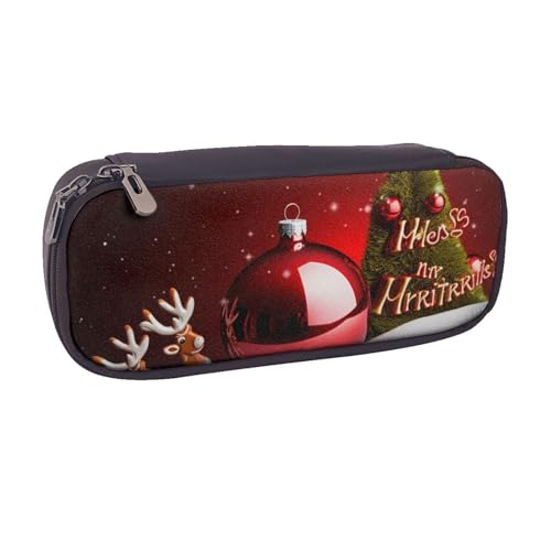 ULKMFFCF Federmäppchen mit Flamingo-Ananas-Motiv, für Jungen und Mädchen, PU-Leder, niedliches Schreibwarenetui für Schule, Büro, Reisen, Make-up, Merry Christmas Art, Einheitsgröße, Schulranzen von ULKMFFCF