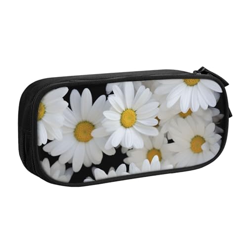 ULKMFFCF Federmäppchen mit Gänseblümchen-Motiv, weiß, bedruckt, Schwarz – niedliche Schüler-Schreibwaren-Tasche mit Reißverschluss für Schule, Büro, Reisen und Make-up, Schwarz , Einheitsgröße von ULKMFFCF
