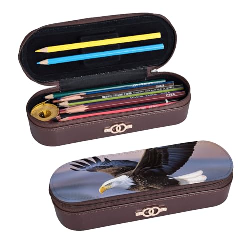 ULKMFFCF Federmäppchen mit Glatzenadler, bedruckt, aus PU-Leder, für Studenten, Schreibwaren, Federmäppchen mit Reißverschluss, für Schule, Büro, Reisen und Make-up, Schwarz , Einheitsgröße, von ULKMFFCF