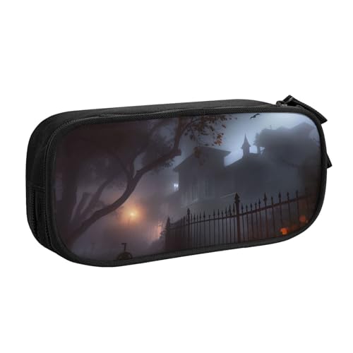 ULKMFFCF Federmäppchen mit Halloween-Motiv, bedruckt, Motiv: Neblige Nacht, Schwarz – niedliche Schüler-Schreibwaren-Tasche mit Reißverschluss für Schule, Büro, Reisen und Make-up, Schwarz von ULKMFFCF