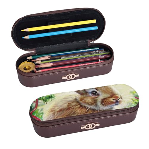 ULKMFFCF Federmäppchen mit Hasen-Motiv, bedruckt, aus PU-Leder, für Studenten, Schreibwaren, Federmäppchen mit Reißverschluss, für Schule, Büro, Reisen und Make-up, Schwarz , Einheitsgröße, von ULKMFFCF