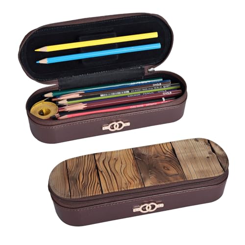 ULKMFFCF Federmäppchen mit Holzmaserung, bedrucktes Hartschalen-Federmäppchen – PU-Leder, Studenten, Schreibwaren-Tasche, Stiftebox mit Reißverschluss, für Schule, Büro, Reisen und Make-up, Schwarz , von ULKMFFCF