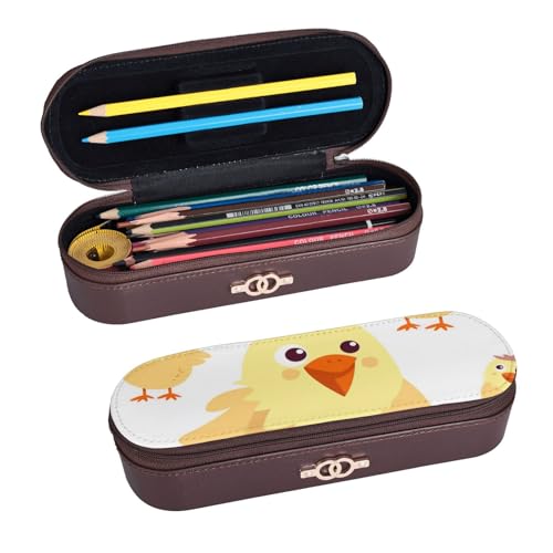 ULKMFFCF Federmäppchen mit Hühnerküken, bedruckt, aus PU-Leder, für Studenten, Schreibwaren, Federmäppchen mit Reißverschluss, für Schule, Büro, Reisen und Make-up, Schwarz , Einheitsgröße, von ULKMFFCF