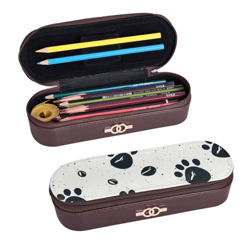 ULKMFFCF Federmäppchen mit Hunde-Fußabdruck-Muster, bedrucktes Hartschalen-Federmäppchen – PU-Leder, Studenten, Schreibwaren-Tasche, Stiftebox mit Reißverschluss, für Schule, Büro, Reisen und Make-up, von ULKMFFCF