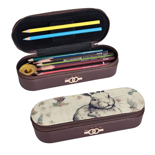 ULKMFFCF Federmäppchen mit Kaninchen-Hintergrund, bedruckt, Hartschale, Stiftetasche – PU-Leder, Studenten, Schreibwaren-Tasche, Bleistiftbox mit Reißverschluss für Schule, Büro, Reisen und Make-up, von ULKMFFCF
