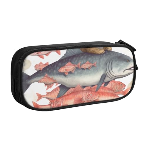 ULKMFFCF Federmäppchen mit Katzenreitfisch, bedruckt, Schwarz – niedliche Schüler-Schreibwaren-Tasche mit Reißverschluss für Schule, Büro, Reisen und Make-up, Schwarz , Einheitsgröße, Schulranzen von ULKMFFCF