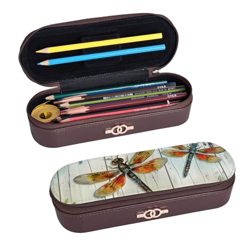 ULKMFFCF Federmäppchen mit Libellenzaun, bedruckt, Hartschale, Stiftetasche – PU-Leder, Studenten, Schreibwaren-Tasche, Stiftebox mit Reißverschluss, für Schule, Büro, Reisen und Make-up, Schwarz , von ULKMFFCF