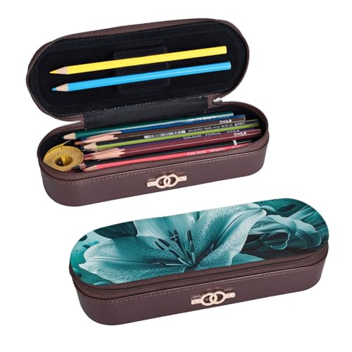 ULKMFFCF Federmäppchen mit Lilien-Aufdruck, PU-Leder, für Studenten, Schreibwaren, Bleistiftbox mit Reißverschluss, für Schule, Büro, Reisen und Make-up, Schwarz , Einheitsgröße, Schulranzen von ULKMFFCF