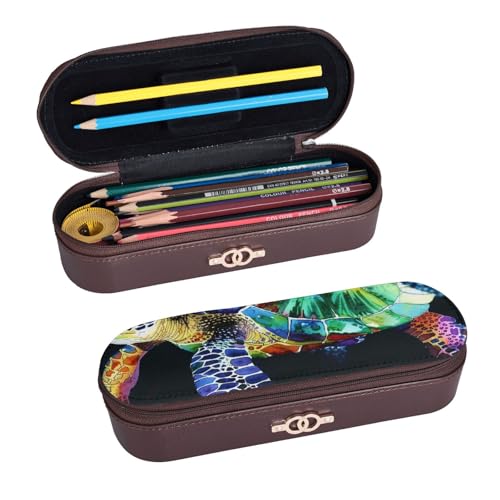 ULKMFFCF Federmäppchen mit Meeresschildkröte, bedruckt, aus PU-Leder, für Studenten, Schreibwaren, Federmäppchen mit Reißverschluss, für Schule, Büro, Reisen und Make-up, Schwarz , Einheitsgröße, von ULKMFFCF