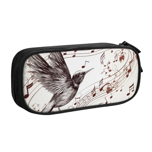 ULKMFFCF Federmäppchen mit Motiv "Flying Bird" mit Musiknoten, bedruckt, Schwarz – niedliche Schüler-Schreibwaren-Tasche mit Reißverschluss für Schule, Büro, Reisen und Make-up, Schwarz von ULKMFFCF