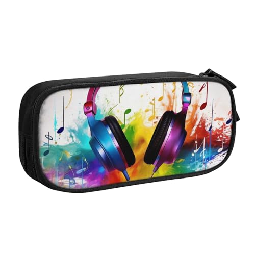 ULKMFFCF Federmäppchen mit Musikdruck, schwarz, niedliches Federmäppchen mit Reißverschluss, für Schule, Büro, Reisen und Make-up, Schwarz , Einheitsgröße, Schulranzen von ULKMFFCF