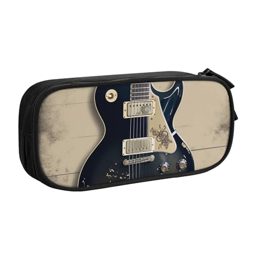 ULKMFFCF Federmäppchen mit Musikgitarre, bedruckt, Schwarz – niedliche Schüler-Schreibwaren-Tasche mit Reißverschluss für Schule, Büro, Reisen und Make-up, Schwarz , Einheitsgröße, Schulranzen von ULKMFFCF