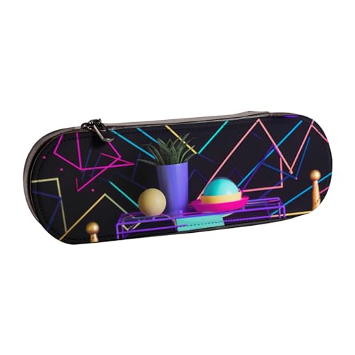 ULKMFFCF Federmäppchen mit Pfotenverzierung, bedruckt, Hartschale, Stiftetasche – PU-Leder für Studenten, Schreibwaren, Stiftebox für Schule, Büro, Reisen und Make-up, Neon-Party-Geometrisch von ULKMFFCF