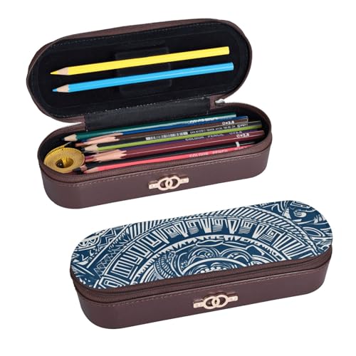 ULKMFFCF Federmäppchen mit Polynesischem Maori-Stammes-Muster, bedruckt, Hartschale, Stiftetasche, PU-Leder, Studenten, Schreibwaren, Federmäppchen mit Reißverschluss, für Schule, Büro, Reisen und von ULKMFFCF