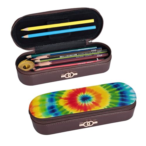 ULKMFFCF Federmäppchen mit Regenbogen-Druck, Hartschale, Stiftetasche, PU-Leder, Studenten, Schreibwaren, Federmäppchen mit Reißverschluss, für Schule, Büro, Reisen und Make-up, Schwarz , von ULKMFFCF