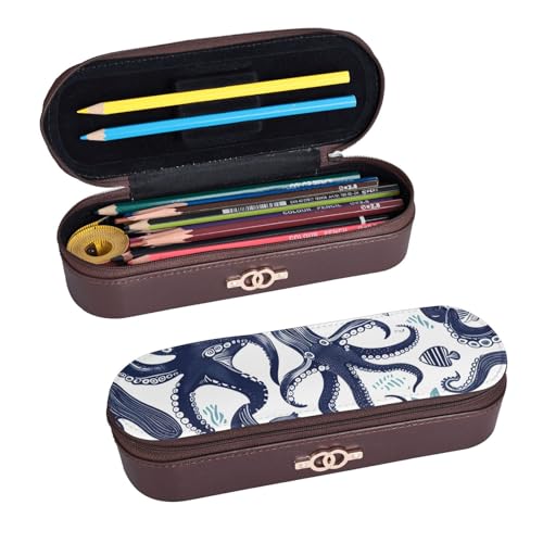 ULKMFFCF Federmäppchen mit Schildkröten-Oktopus-Muster, bedruckt, Hartschale, Federmäppchen, PU-Leder, Studenten, Schreibwaren, Federmäppchen mit Reißverschluss, für Schule, Büro, Reisen und Make-up, von ULKMFFCF