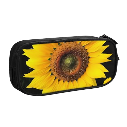 ULKMFFCF Federmäppchen mit Sonnenblumen-Motiv, bedruckt, Schwarz – niedliche Schüler-Schreibwaren-Tasche mit Reißverschluss für Schule, Büro, Reisen und Make-up, Schwarz , Einheitsgröße, Schulranzen von ULKMFFCF