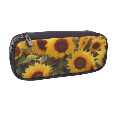 ULKMFFCF Federmäppchen mit Sonnenblumen-Motiv, für Jungen und Mädchen, PU-Leder, niedliches Schreibwarenetui für Schule, Büro, Reisen, Make-up, Sonnenblumenkunst, Einheitsgröße, Schulranzen von ULKMFFCF