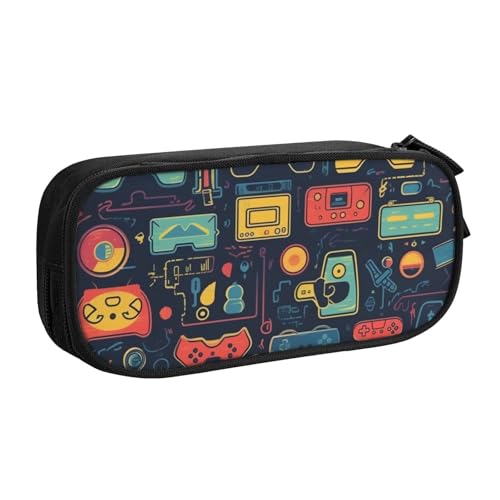 ULKMFFCF Federmäppchen mit Spiel-Videospiel-Muster, bedruckt, Schwarz – niedliche Schüler-Schreibwaren-Tasche mit Reißverschluss für Schule, Büro, Reisen und Make-up, Schwarz , Einheitsgröße von ULKMFFCF