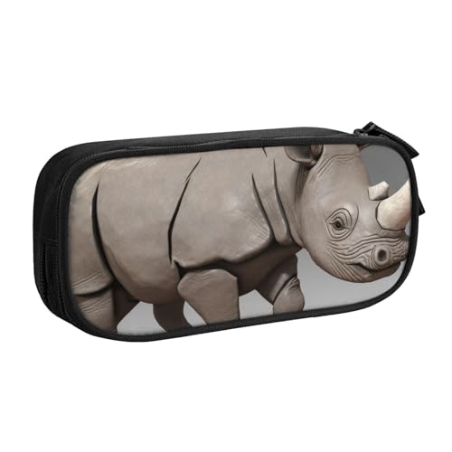 ULKMFFCF Federmäppchen mit Tier-Nashorn-Muster, schwarz, niedliches Federmäppchen für Studenten, Schreibwaren, Federmäppchen mit Reißverschluss, für Schule, Büro, Reisen und Make-up, Schwarz von ULKMFFCF