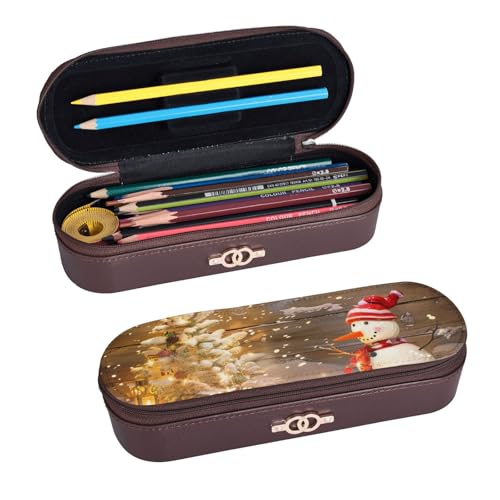 ULKMFFCF Federmäppchen mit Weihnachts- und Schneemann-Motiv, bedrucktes Hartschalen-Federmäppchen – PU-Leder, Studenten, Schreibwaren-Tasche, Stiftebox mit Reißverschluss, für Schule, Büro, Reisen und von ULKMFFCF