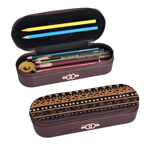 ULKMFFCF Federmäppchen mit afrikanischem Schlammstoff, Tribal-Druck, Hartschale, Stiftetasche – PU-Leder, Studenten, Schreibwaren-Tasche, Stiftebox mit Reißverschluss, für Schule, Büro, Reisen und von ULKMFFCF
