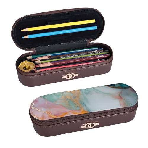 ULKMFFCF Federmäppchen mit buntem Marmor-Druck, Hartschale, Stiftetasche – PU-Leder, Studenten, Schreibwaren-Tasche, Stiftebox mit Reißverschluss, für Schule, Büro, Reisen und Make-up, Schwarz , von ULKMFFCF