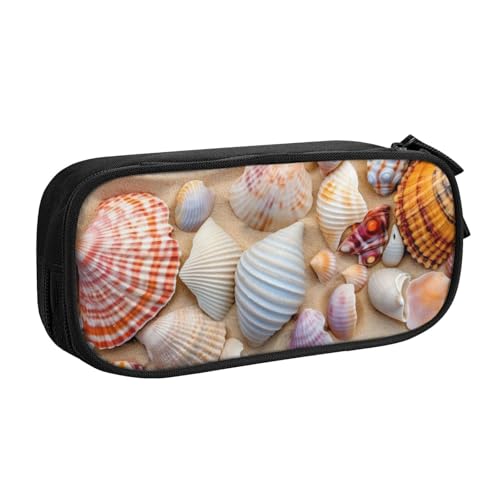ULKMFFCF Federmäppchen mit buntem Muschel- und Muschelmotiv, bedruckt, Schwarz – niedliche Schüler-Schreibwaren-Tasche mit Reißverschluss für Schule, Büro, Reisen und Make-up, Schwarz , Einheitsgröße von ULKMFFCF