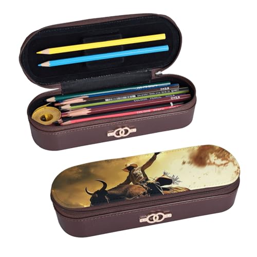 ULKMFFCF Federmäppchen mit coolem Bullreit-Design, bedrucktes Hartschalen-Federmäppchen – PU-Leder, Studenten, Schreibwaren-Tasche, Stiftebox mit Reißverschluss, für Schule, Büro, Reisen und Make-up, von ULKMFFCF