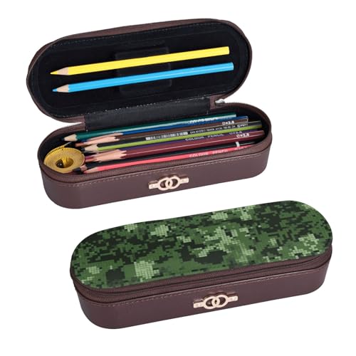 ULKMFFCF Federmäppchen mit digitalem Camouflage-Muster, PU-Leder, für Studenten, Schreibwaren, Federmäppchen mit Reißverschluss, für Schule, Büro, Reisen und Make-up, Grün, Schwarz , Einheitsgröße, von ULKMFFCF