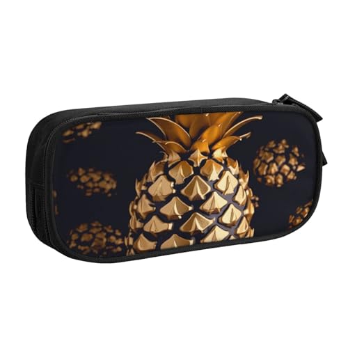 ULKMFFCF Federmäppchen mit goldener Ananas-Motiv, schwarz, niedliches Federmäppchen für Studenten, Schreibwaren, Federmäppchen mit Reißverschluss, für Schule, Büro, Reisen und Make-up, Schwarz von ULKMFFCF