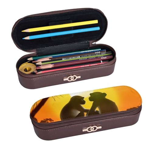 ULKMFFCF Federmäppchen mit niedlichem Affen-Motiv, bedruckt, aus PU-Leder, für Studenten, Schreibwaren, Federmäppchen mit Reißverschluss, für Schule, Büro, Reisen und Make-up, Schwarz , Einheitsgröße, von ULKMFFCF