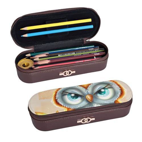 ULKMFFCF Federmäppchen mit niedlichem Cartoon-Eulen-Druck, Hartschalen-Federmäppchen – PU-Leder, Studenten, Schreibwaren-Tasche, Stiftebox mit Reißverschluss, für Schule, Büro, Reisen und Make-up, von ULKMFFCF