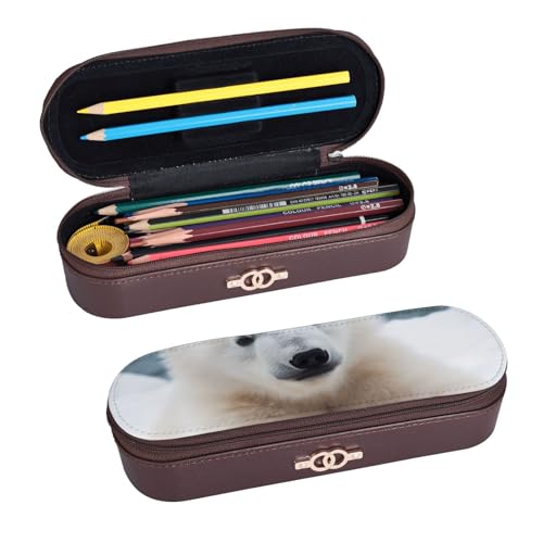 ULKMFFCF Federmäppchen mit niedlichem Eisbär-Motiv, bedruckt, aus PU-Leder, für Studenten, Schreibwaren, Federmäppchen mit Reißverschluss, für Schule, Büro, Reisen und Make-up, Schwarz , von ULKMFFCF