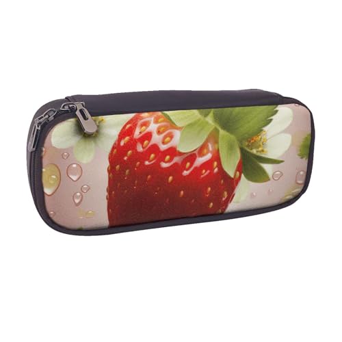 ULKMFFCF Federmäppchen mit niedlichem Erdbeermotiv, PU-Leder, für Studenten, Schreibwaren, Federmäppchen mit Reißverschluss, für Schule, Büro, Reisen und Make-up, Schwarz , Einheitsgröße, Schulranzen von ULKMFFCF