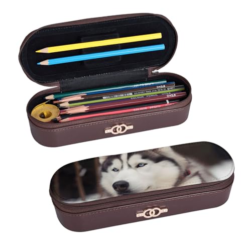 ULKMFFCF Federmäppchen mit niedlichem Husky-Motiv, bedruckt, aus PU-Leder, für Studenten, Schreibwaren, Federmäppchen mit Reißverschluss, für Schule, Büro, Reisen und Make-up, Schwarz , Einheitsgröße, von ULKMFFCF