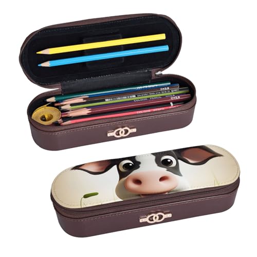 ULKMFFCF Federmäppchen mit niedlichem Kuh-Motiv, PU-Leder, für Studenten, Schreibwaren, Federmäppchen mit Reißverschluss, für Schule, Büro, Reisen und Make-up, Schwarz , Einheitsgröße, Schulranzen von ULKMFFCF