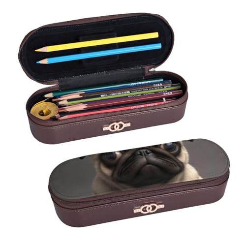 ULKMFFCF Federmäppchen mit niedlichem Mops-Motiv, bedrucktes Hartschalen-Federmäppchen – PU-Leder, Studenten, Schreibwaren-Tasche, Stiftebox mit Reißverschluss, für Schule, Büro, Reisen und Make-up, von ULKMFFCF