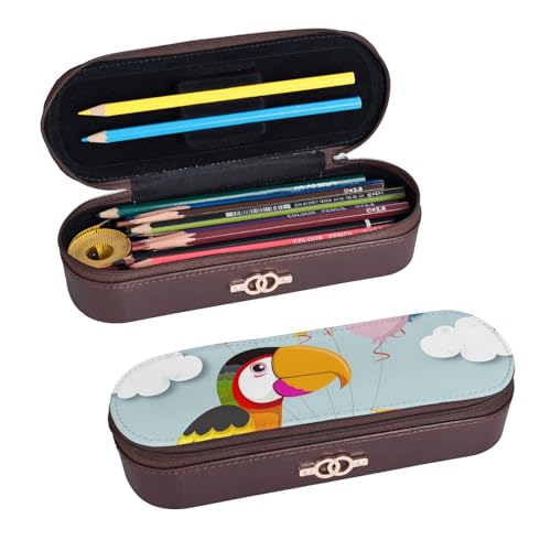 ULKMFFCF Federmäppchen mit niedlichem Papageien-Motiv, PU-Leder, für Studenten, Schreibwaren, Federmäppchen mit Reißverschluss, für Schule, Büro, Reisen und Make-up, Schwarz , Einheitsgröße, von ULKMFFCF